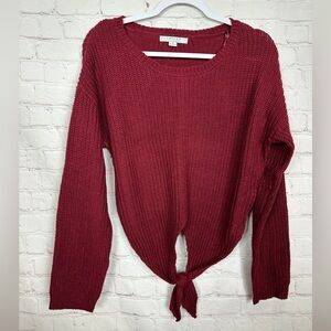 Favlux Fashion womens cropped front tie cable knit sweater red‎ sz M EUC
